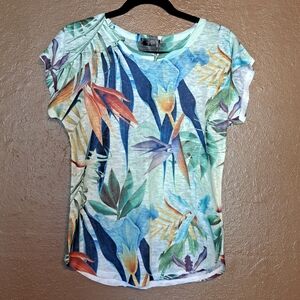 Floral Print Short Sleeve Top Size Medium